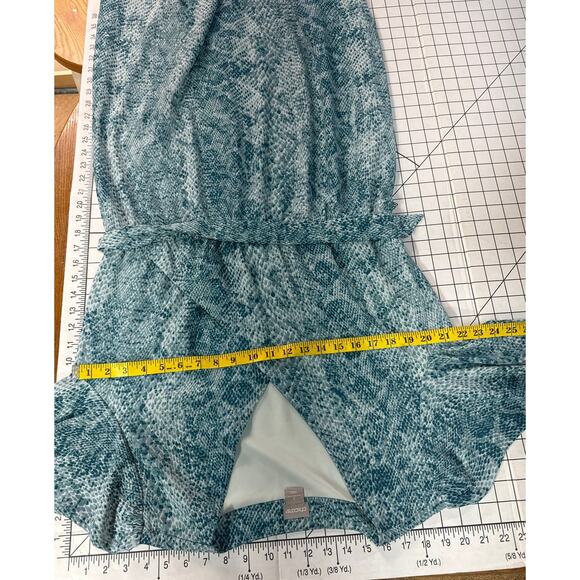 Chico's Blue Scaled Print V Neck Midi Blouson Wrap Dress Women (2) Large - Picture 6 of 7